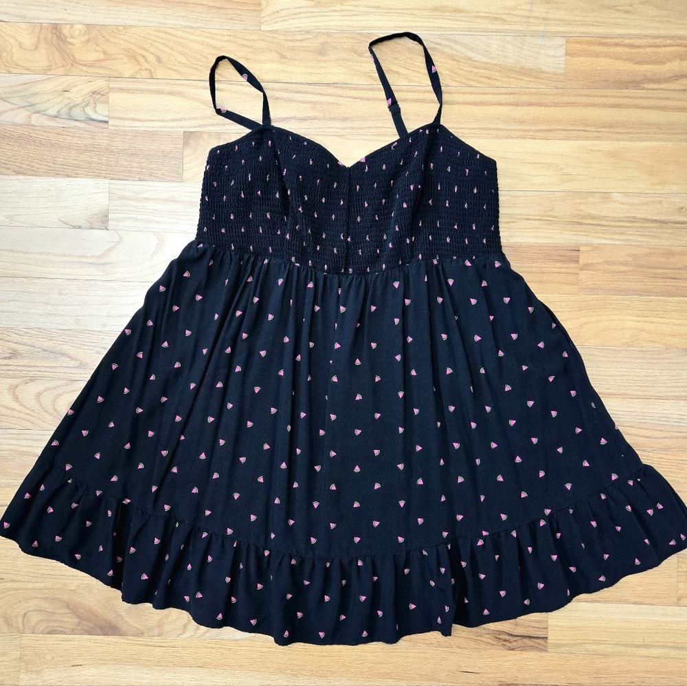 PLUS SIZE Black Sundress with Watermelon Pattern